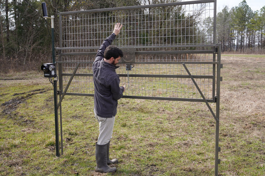 Big Pig Gate and HogEye Camera System can be added to Big Pig Panel Trap, T-posts, or Existing hog trap. 